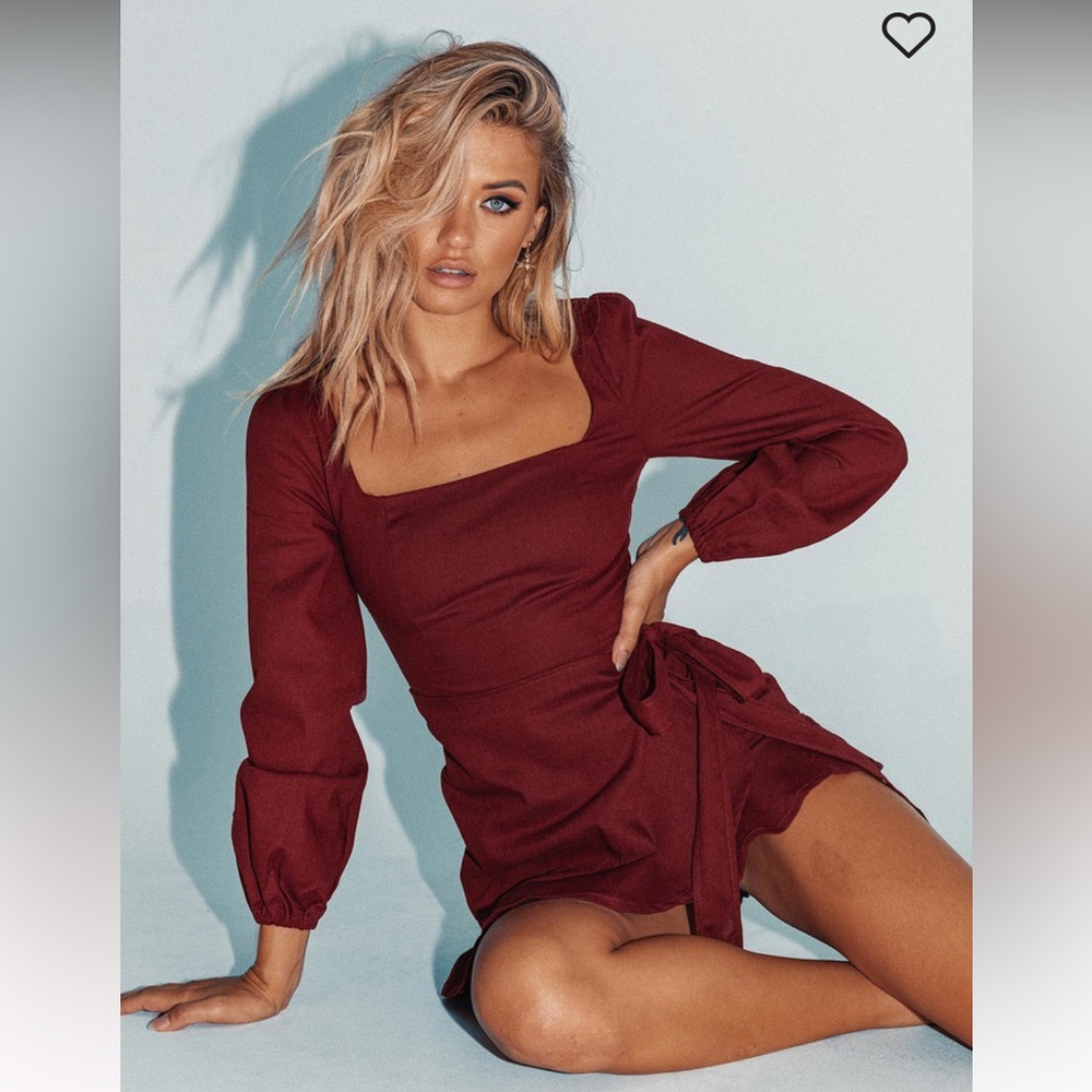 Princess Polly Villa Red Linen Wrap Mini Dress